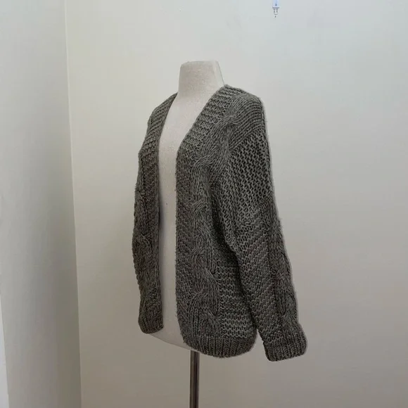 Wishlist Green Chunky Open Cable Knit Dolman Sleeve Cardigan Sweater Size M/L - Picture 2 of 11